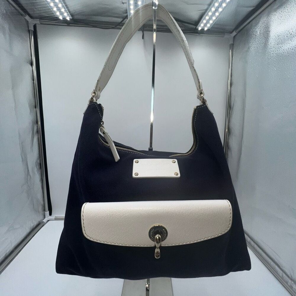 Kate Spade Navy Hobo Shoulder Bag White Leather Trim